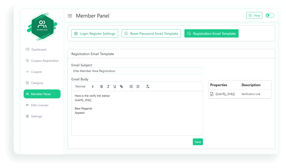 You can customize the registration email content as desired. Upon customer registration, they will receive an email using the template you have set for registration.